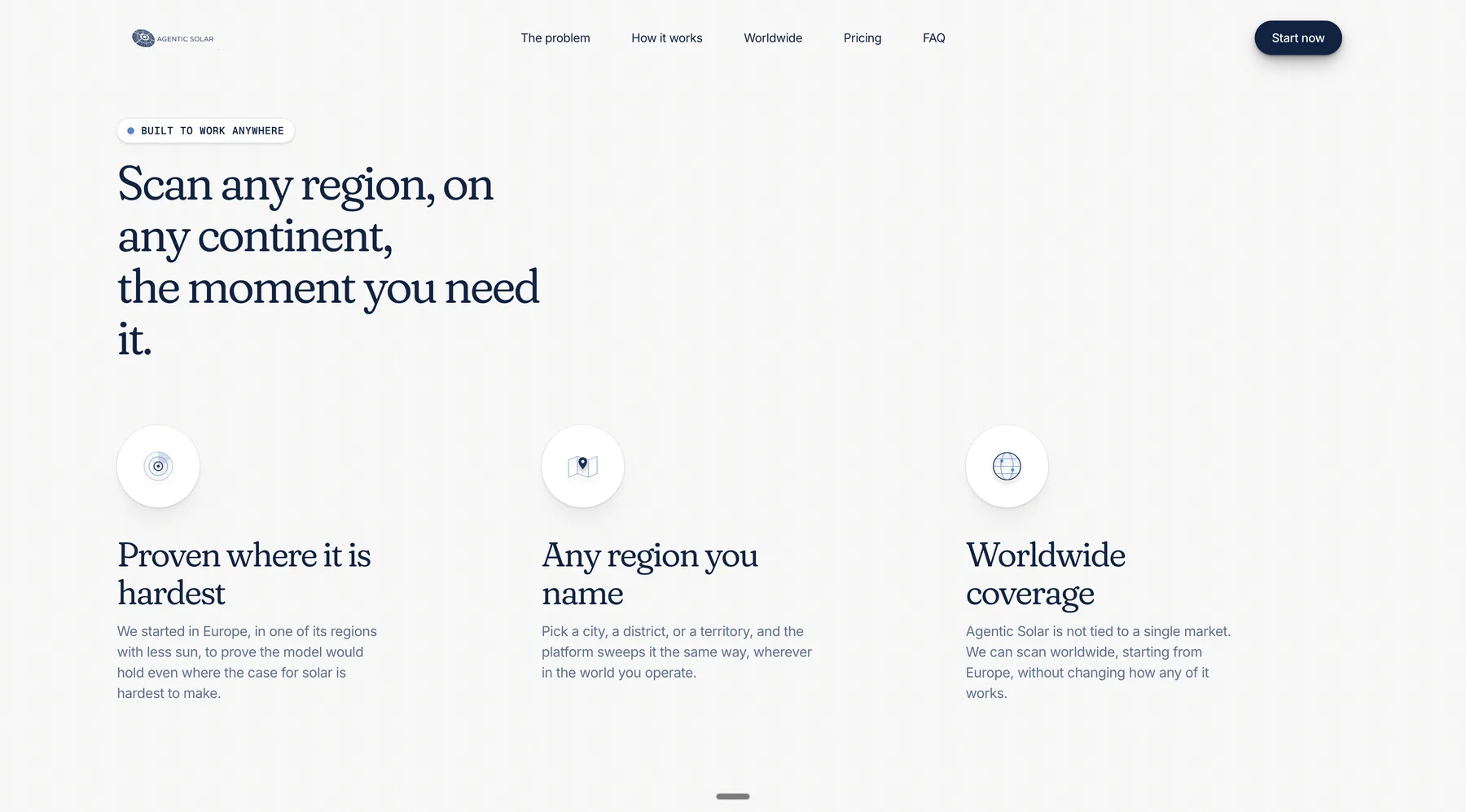 Agentic Solar worldwide coverage section