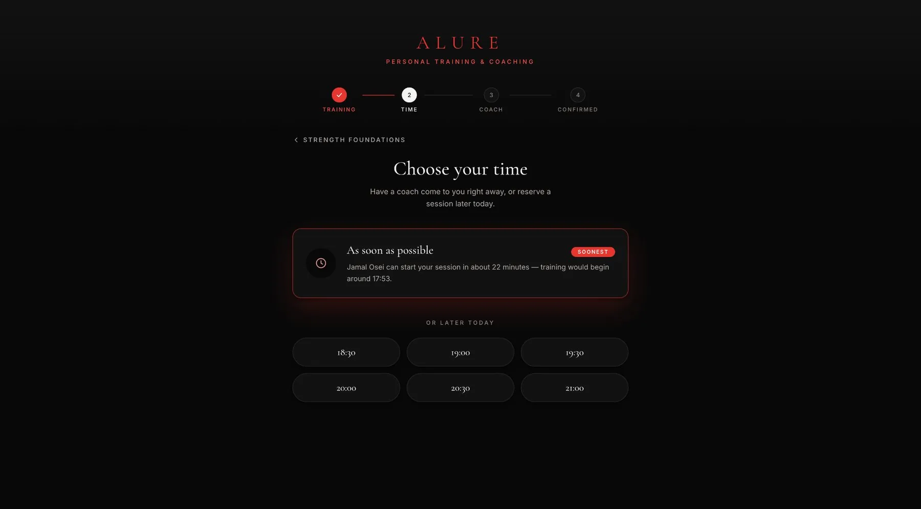 Alure time selection screen