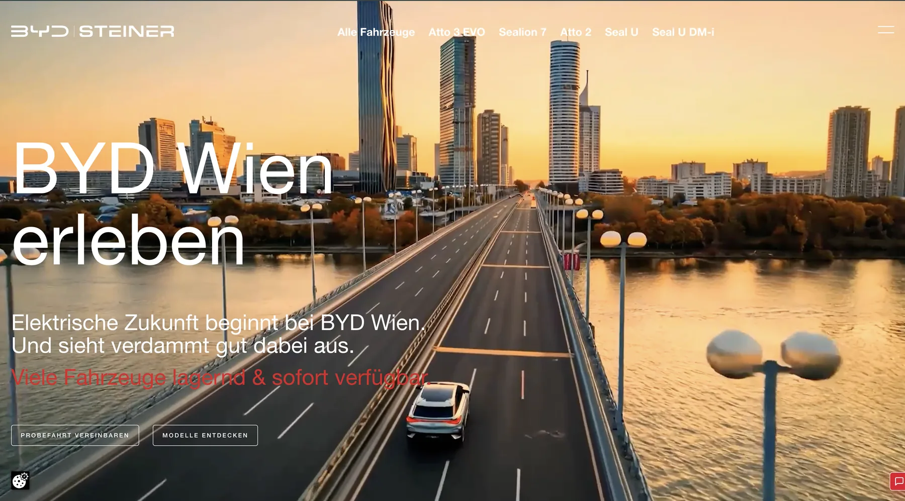 BYD Steiner website with the chat widget resting in the corner