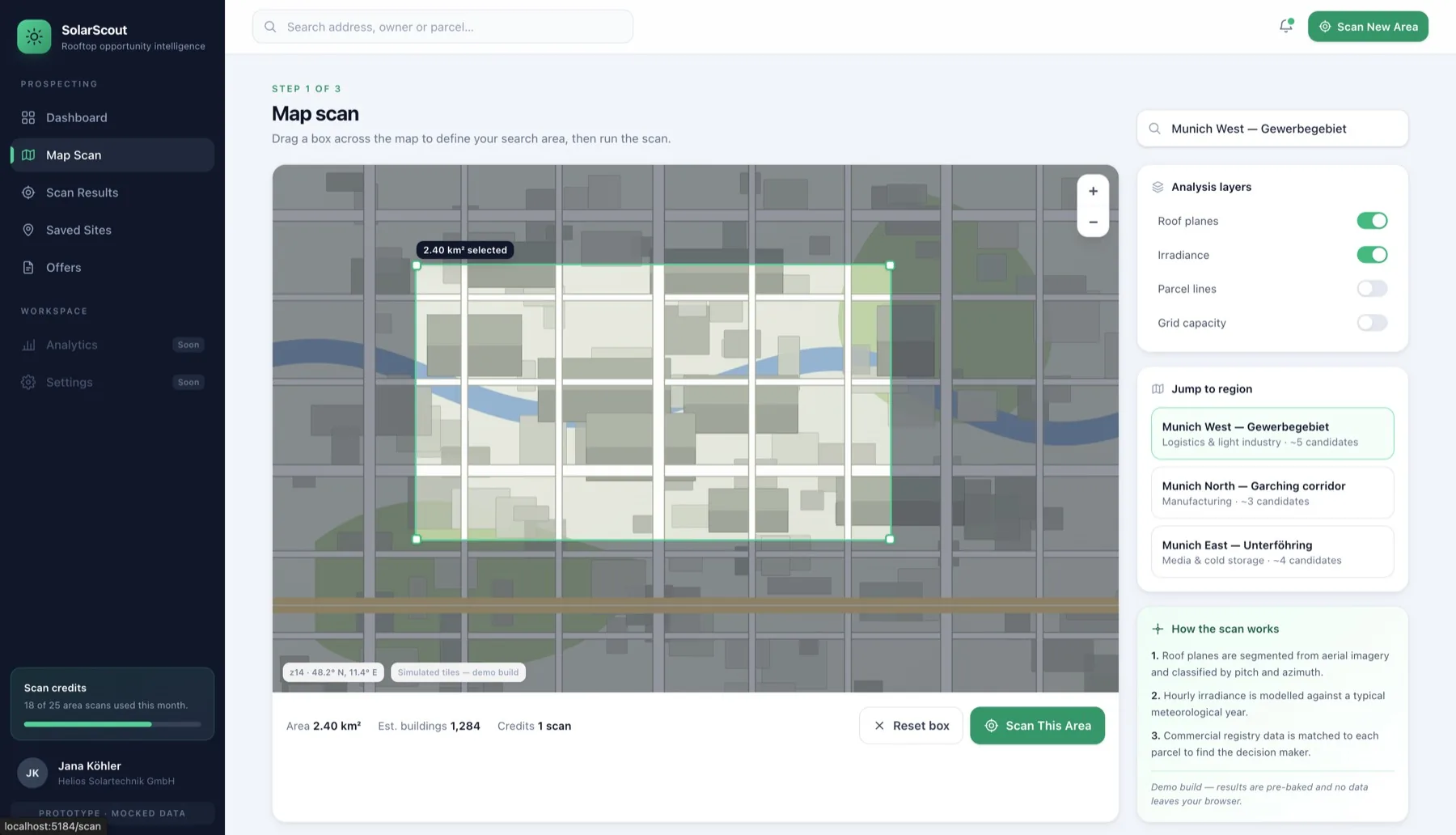 SolarScout map scan area selection tool