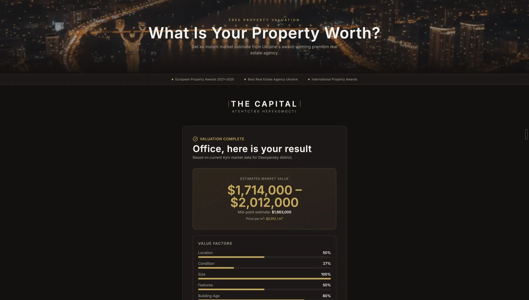 Instant Property Valuation interface
