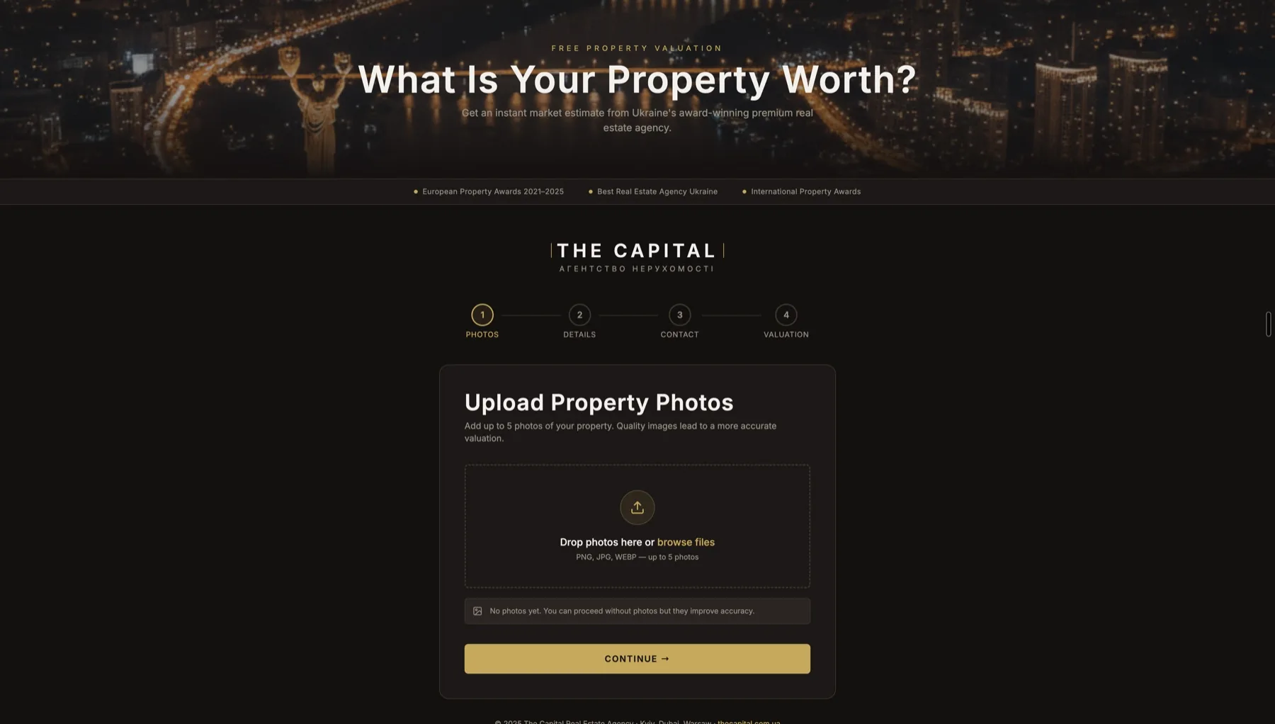 Property photo upload step with drag and drop area